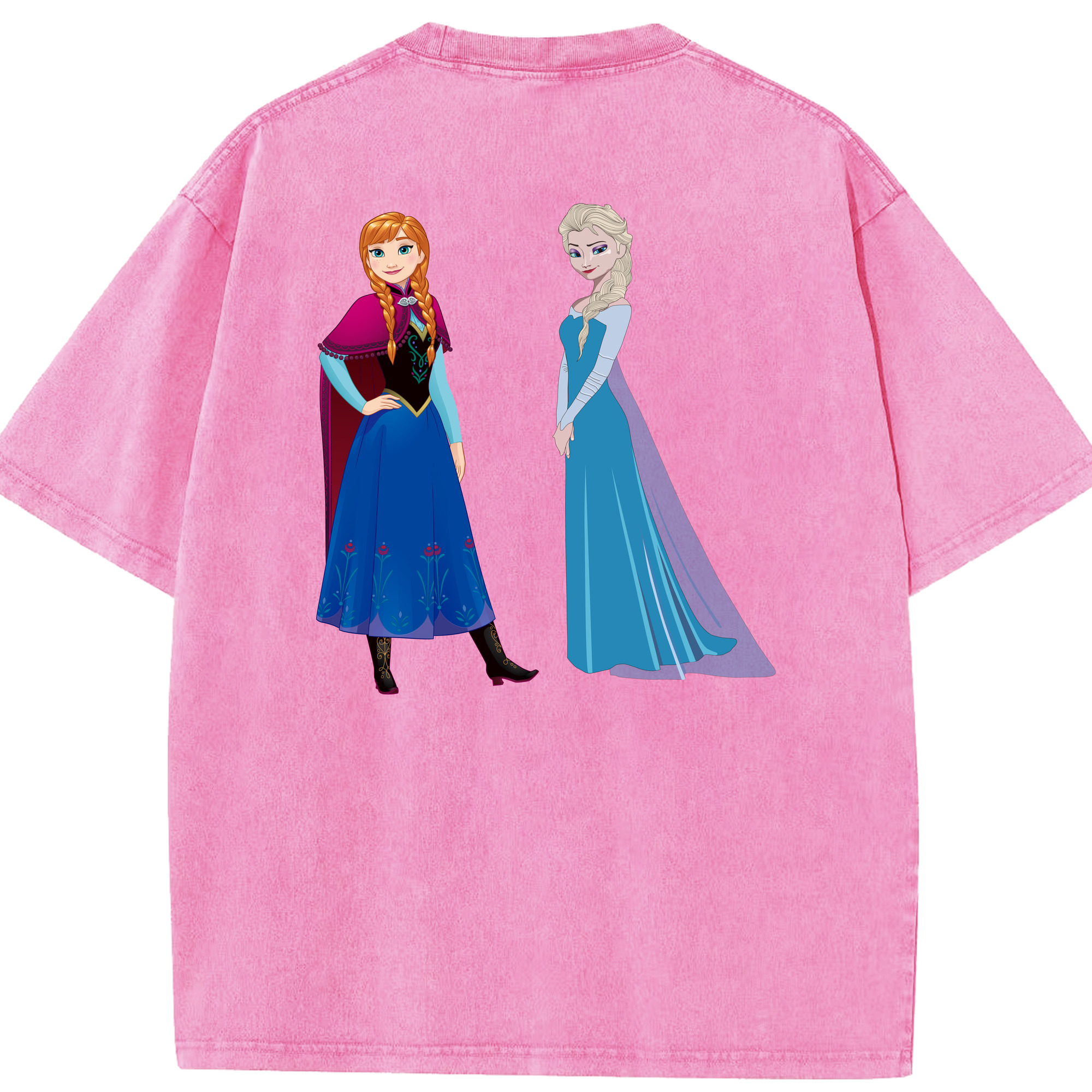 （画像用） アナと雪の女王 アンナ エルサ Frozen Anna Elsa 綿100% ヴィンテージ風 半袖Tシャツ（背面プリント）